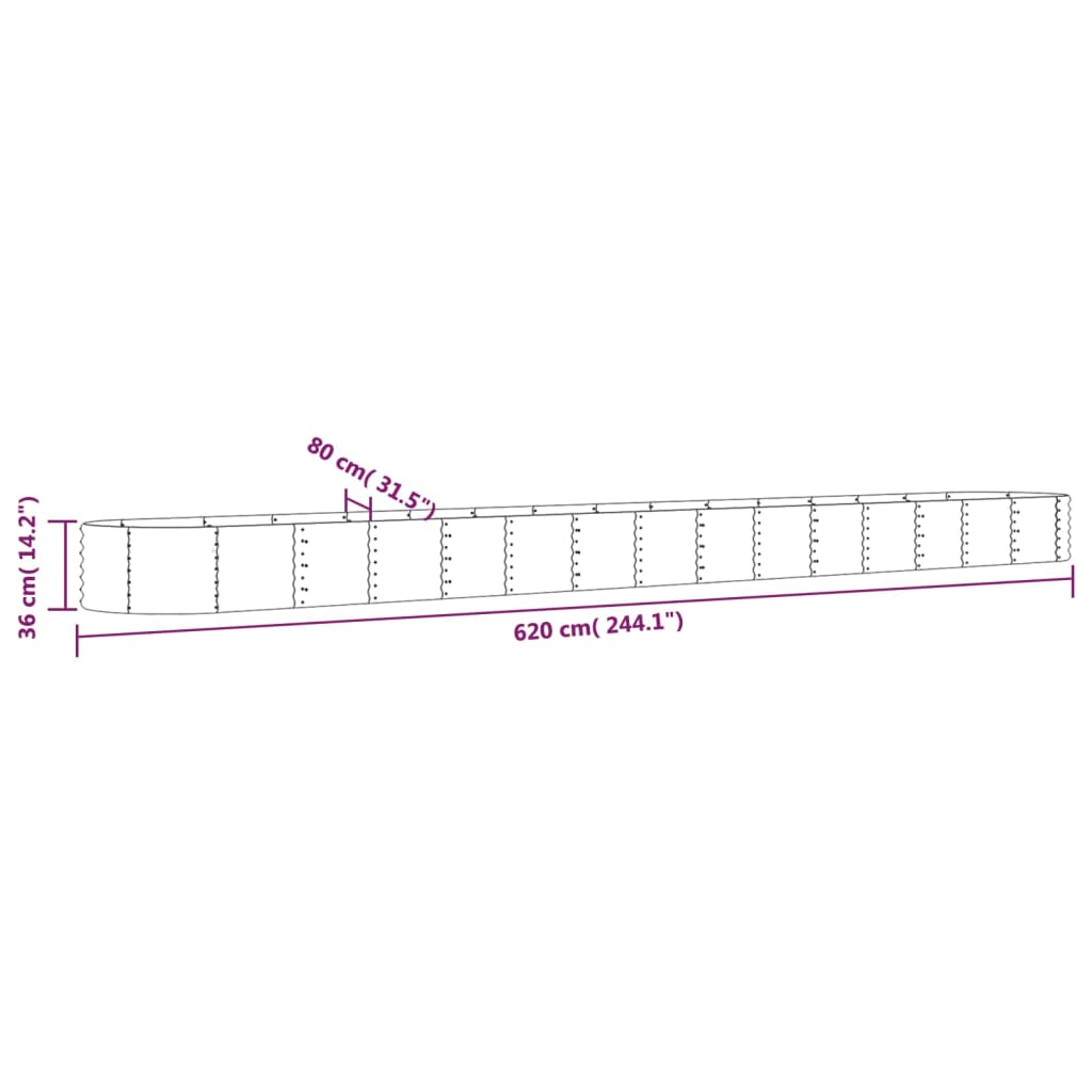 Plantenbak 152x80x36 cm gepoedercoat staal zilverkleurig