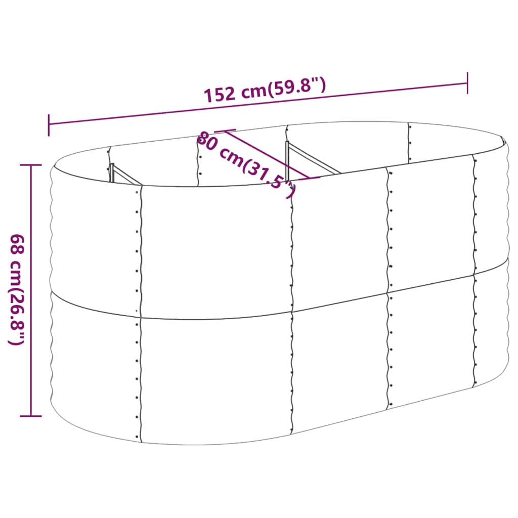 Plantenbak 152x80x36 cm gepoedercoat staal zilverkleurig