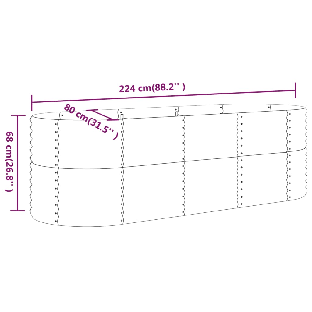 Plantenbak 152x80x36 cm gepoedercoat staal zilverkleurig