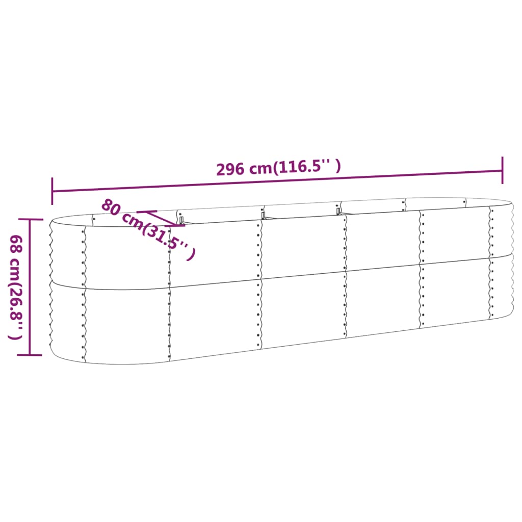 Plantenbak 152x80x36 cm gepoedercoat staal zilverkleurig