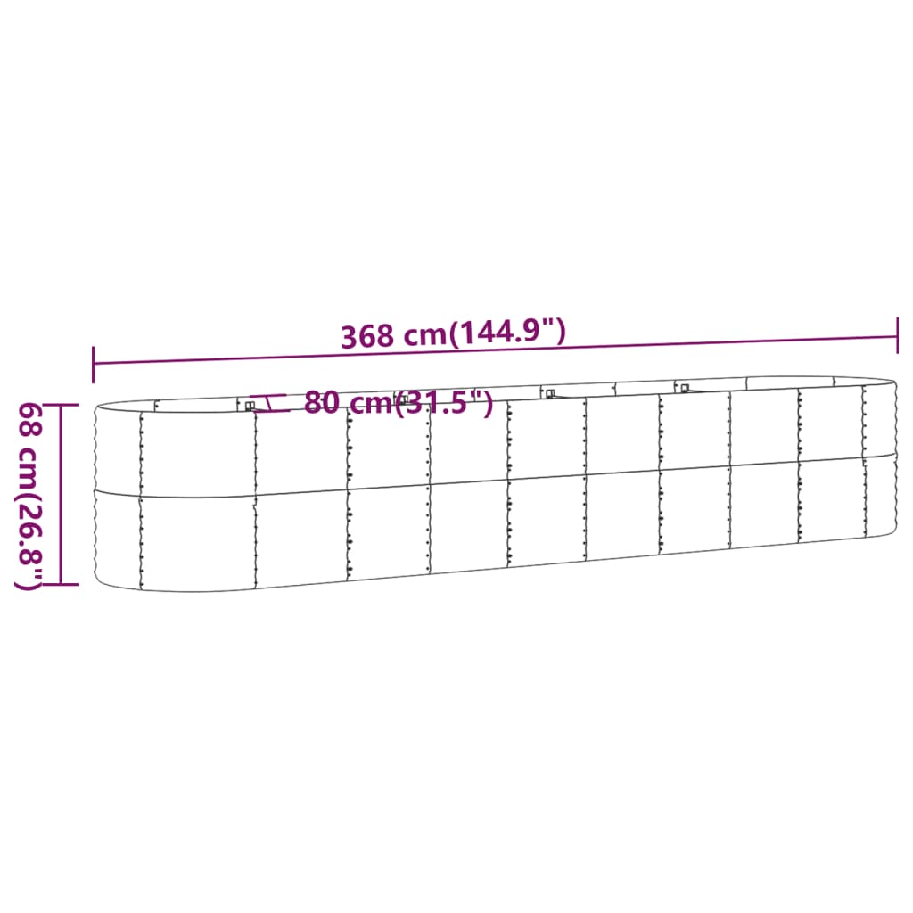 Plantenbak 152x80x36 cm gepoedercoat staal zilverkleurig