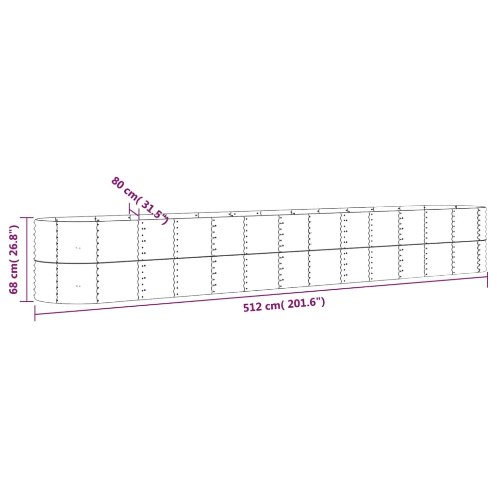 Plantenbak 152x80x36 cm gepoedercoat staal zilverkleurig