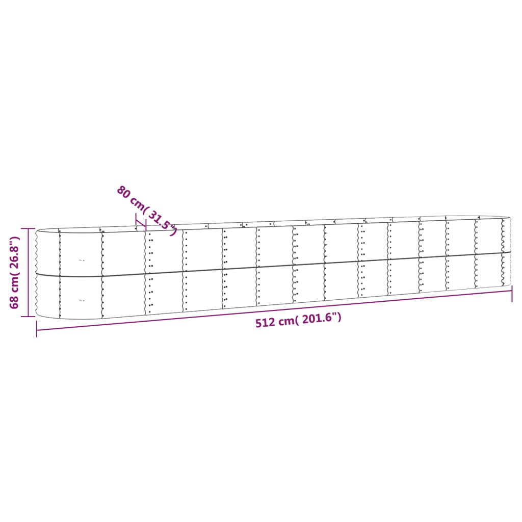 Plantenbak 152x80x36 cm gepoedercoat staal zilverkleurig