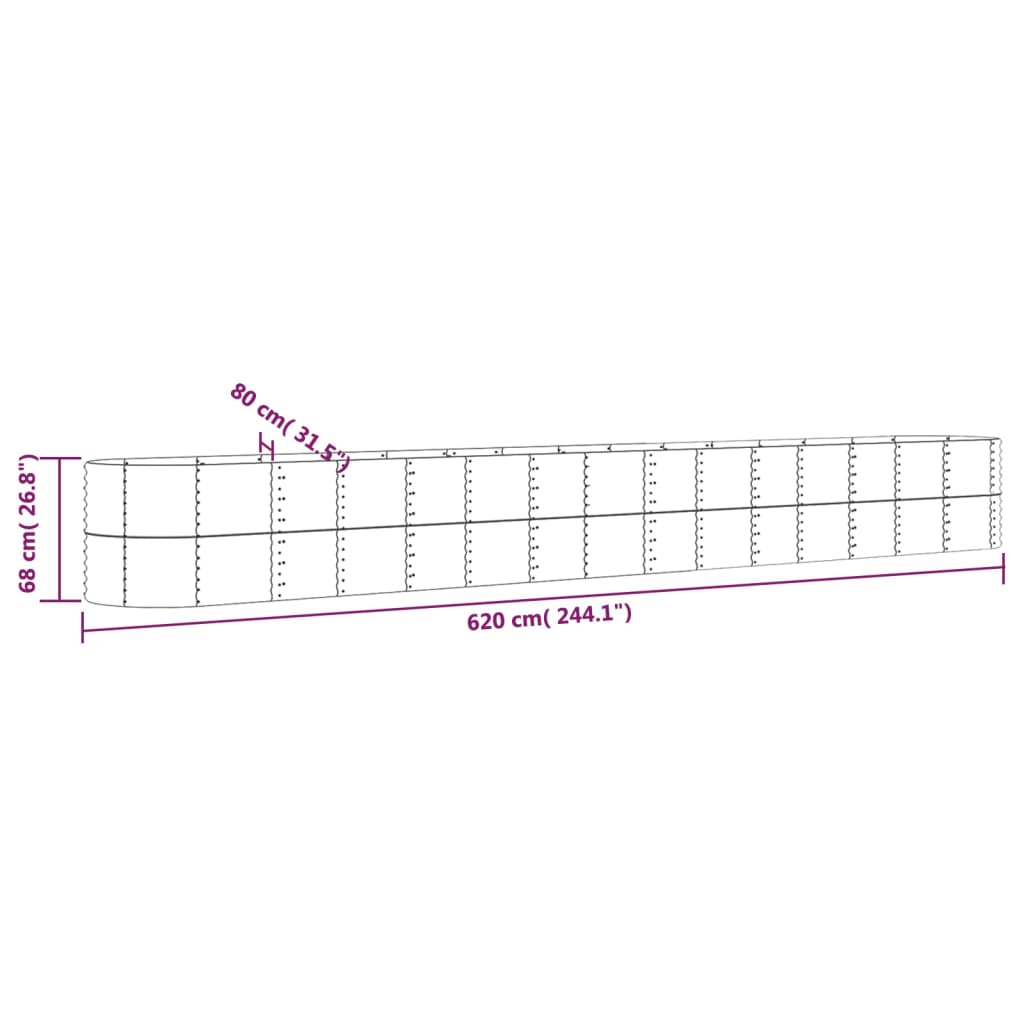 Plantenbak 152x80x36 cm gepoedercoat staal zilverkleurig