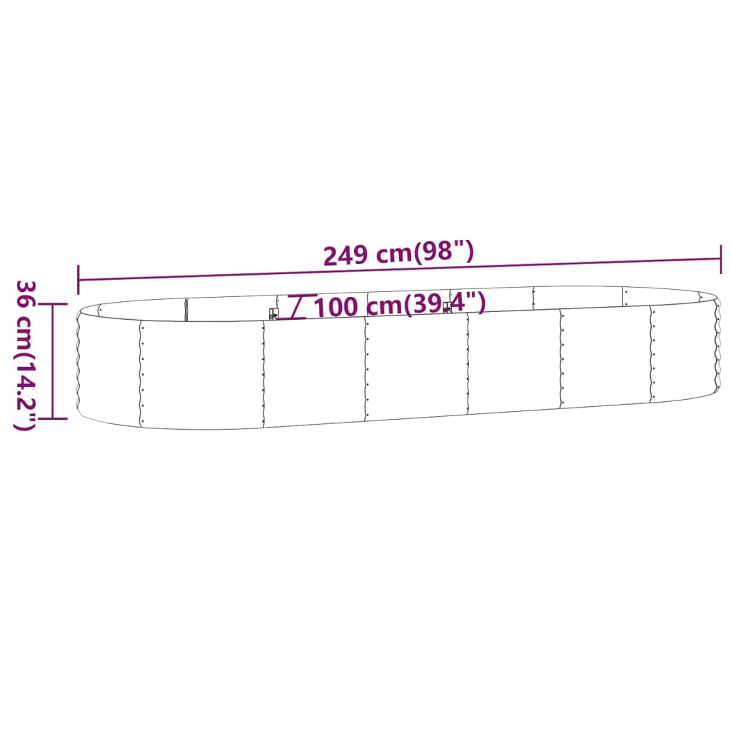 Plantenbak 600x140x36 cm gepoedercoat staal zilverkleurig