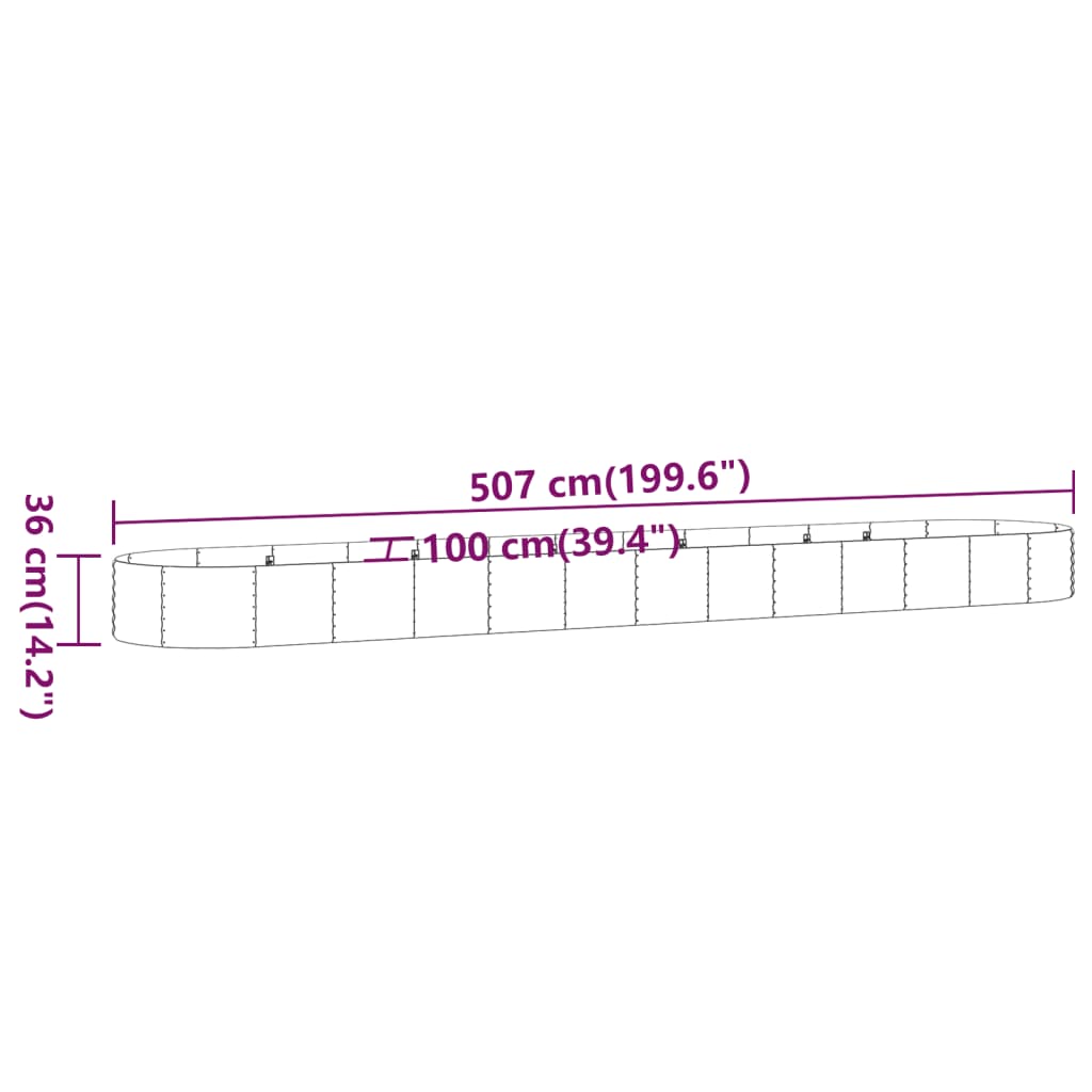 Plantenbak 600x140x36 cm gepoedercoat staal zilverkleurig