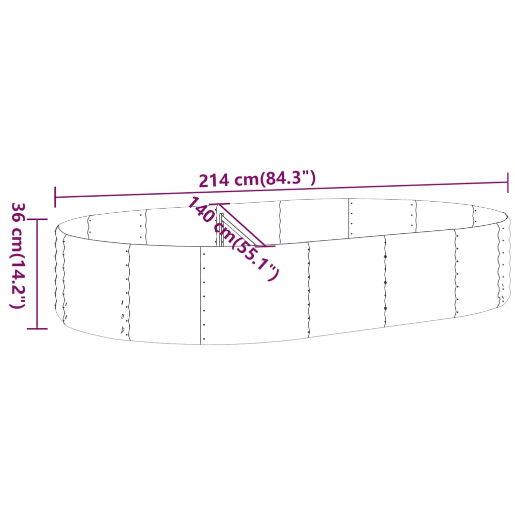 Plantenbak 600x140x36 cm gepoedercoat staal zilverkleurig