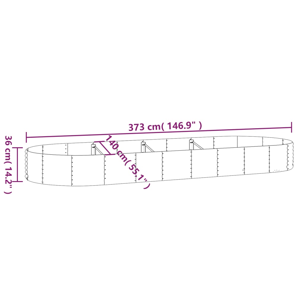 Plantenbak 600x140x36 cm gepoedercoat staal zilverkleurig