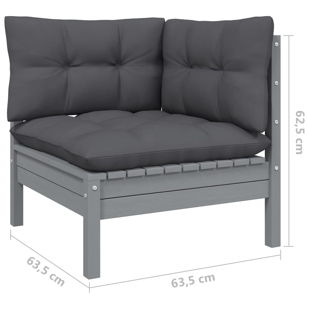 3-delige Loungeset met antracietkleurige kussens grenenhout