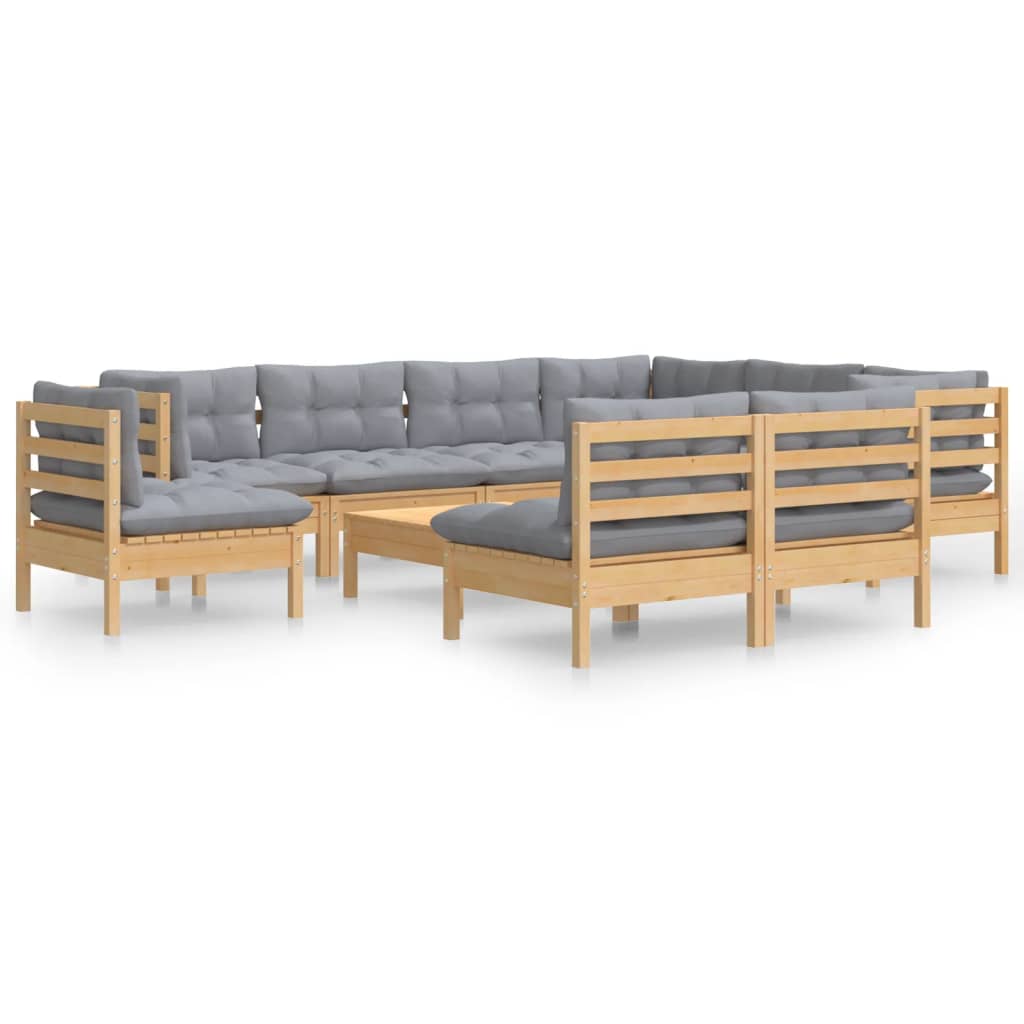 10-delige Loungeset met kussens massief grenenhout wit