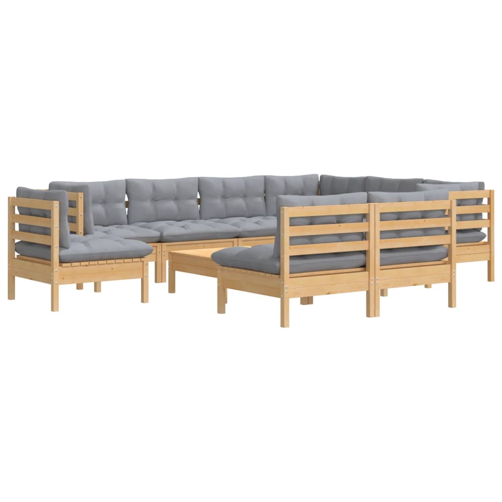 10-delige Loungeset met kussens massief grenenhout wit