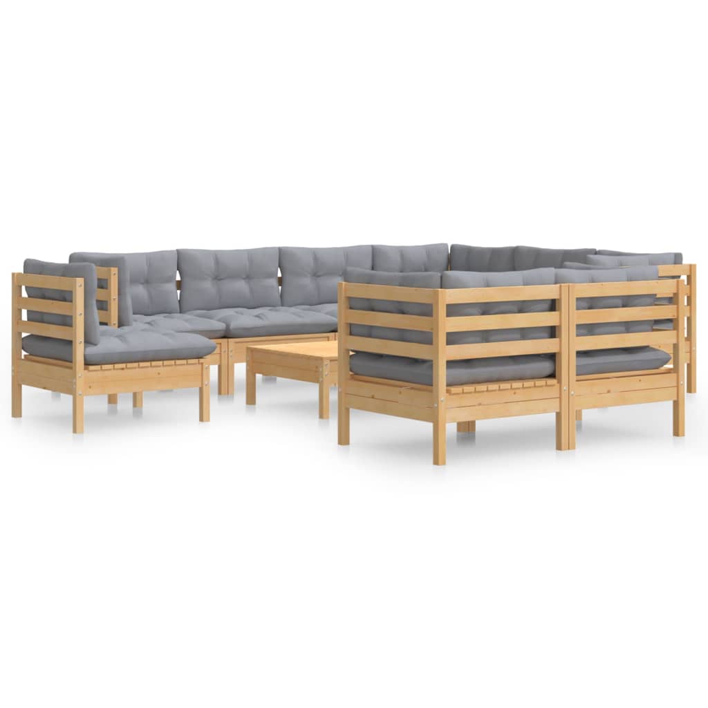 10-delige Loungeset met kussens massief grenenhout wit