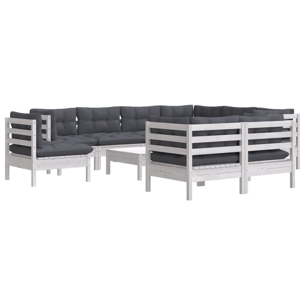 10-delige Loungeset met kussens massief grenenhout wit