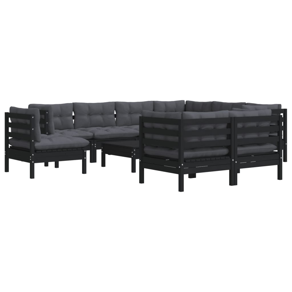 10-delige Loungeset met kussens massief grenenhout wit