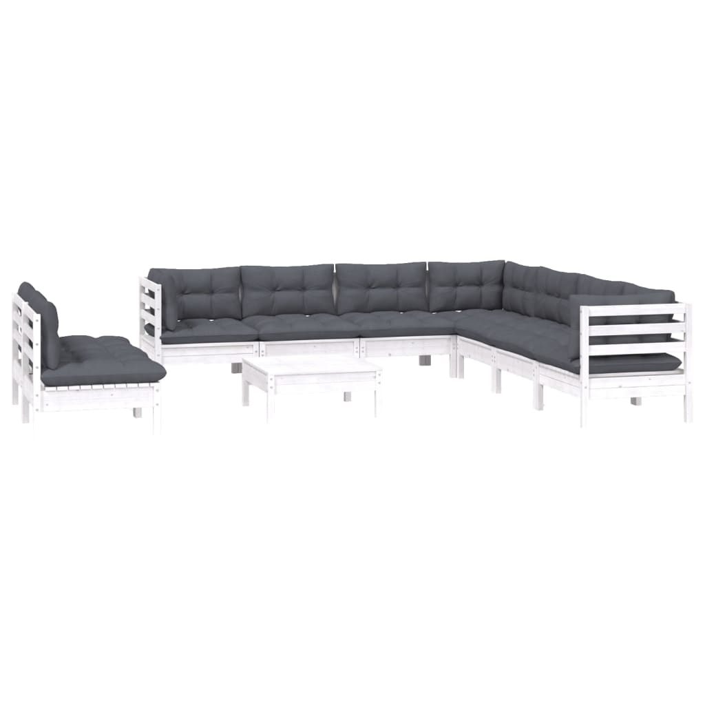 10-delige Loungeset met kussens massief grenenhout wit