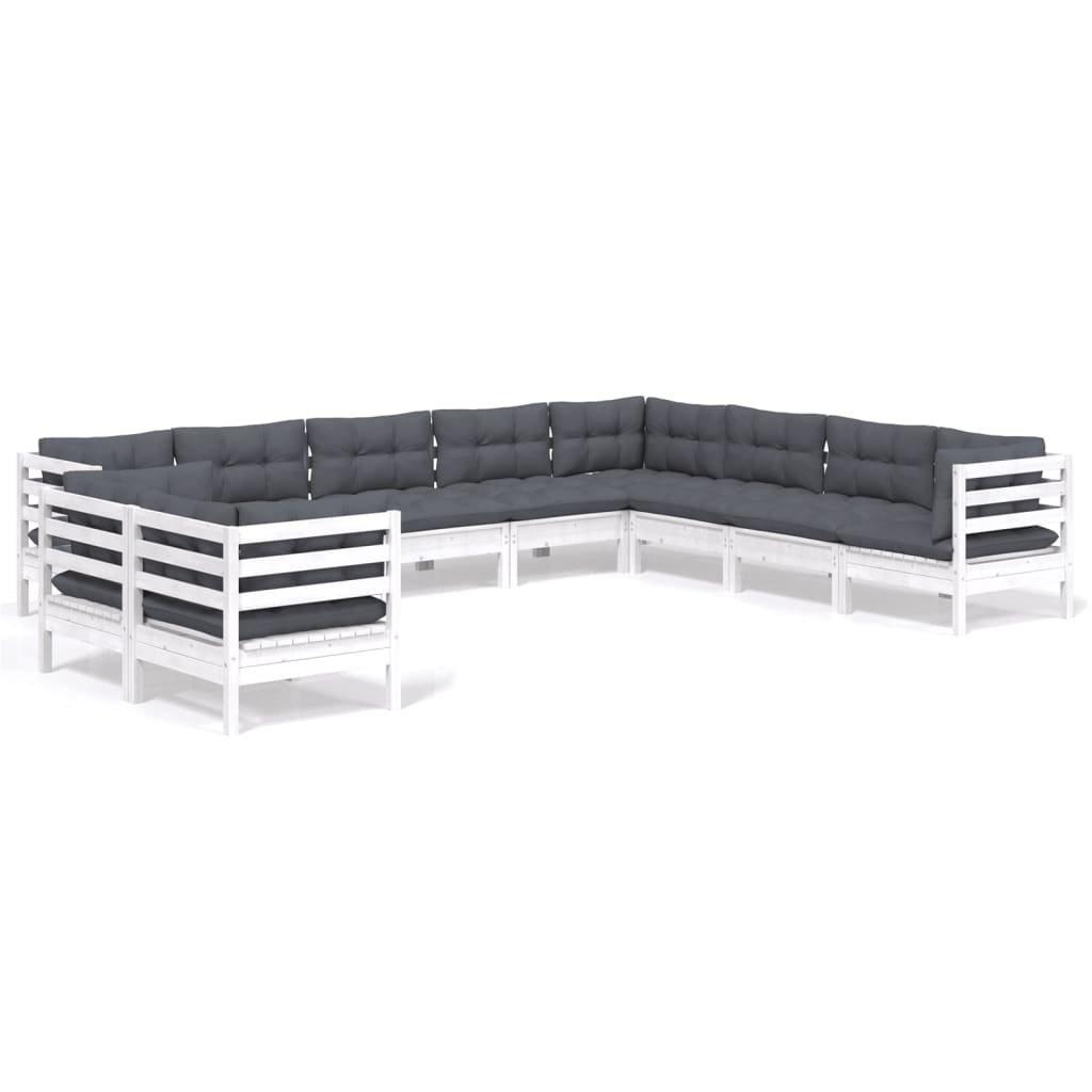 10-delige Loungeset met kussens massief grenenhout wit