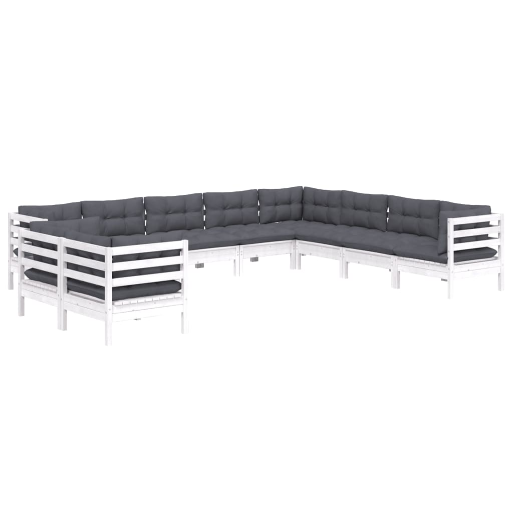 10-delige Loungeset met kussens massief grenenhout wit