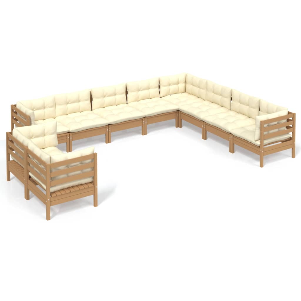 10-delige Loungeset met kussens massief grenenhout wit