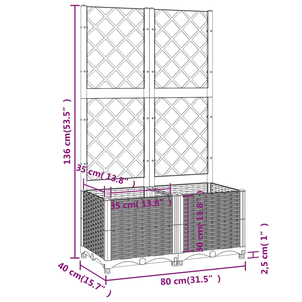 Plantenbak met latwerk 40x40x121,5 cm polypropeen