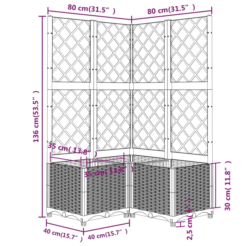 Plantenbak met latwerk 40x40x121,5 cm polypropeen