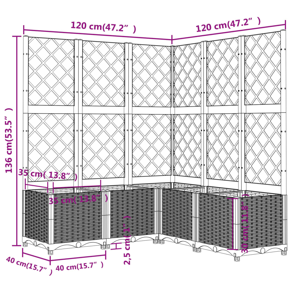 Plantenbak met latwerk 40x40x121,5 cm polypropeen