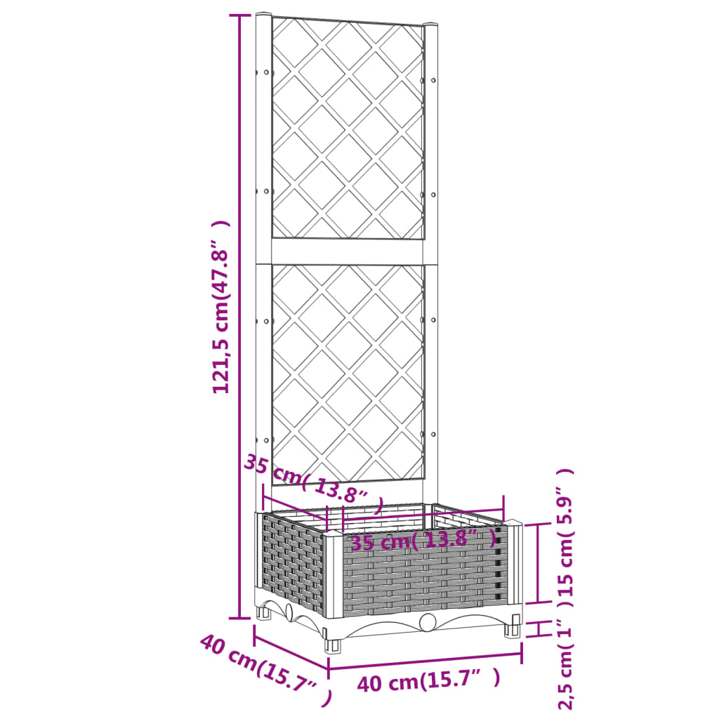 Plantenbak met latwerk 40x40x121,5 cm polypropeen