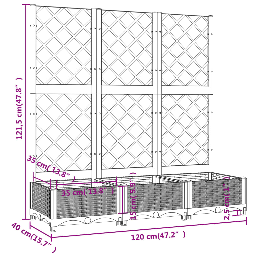 Plantenbak met latwerk 40x40x121,5 cm polypropeen