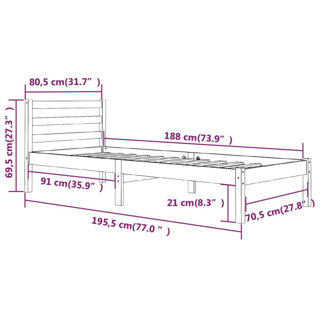 Bedframe massief grenenhout 150x200 cm