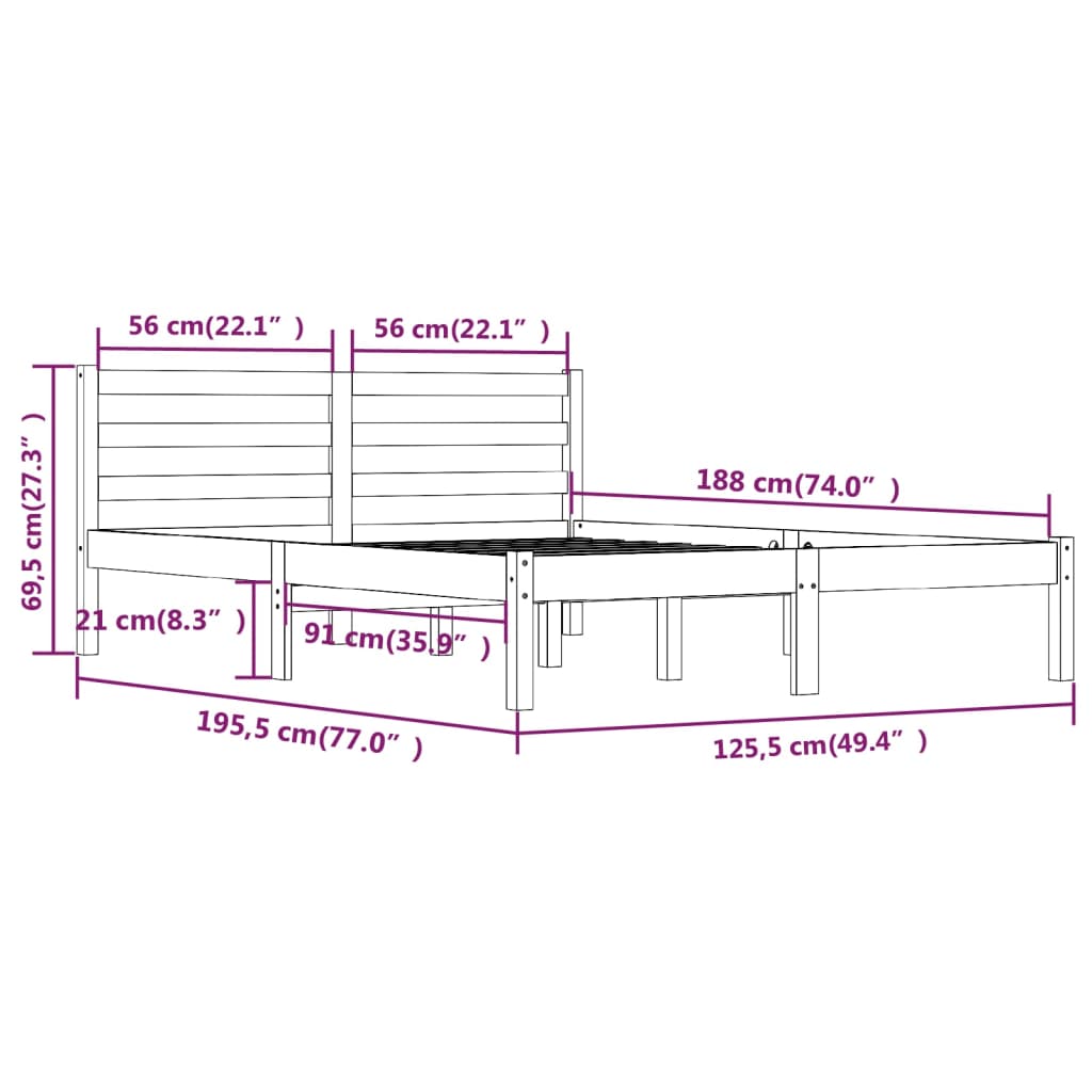 Bedframe massief grenenhout 150x200 cm