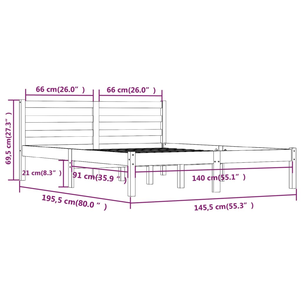 Bedframe massief grenenhout 200x200 cm