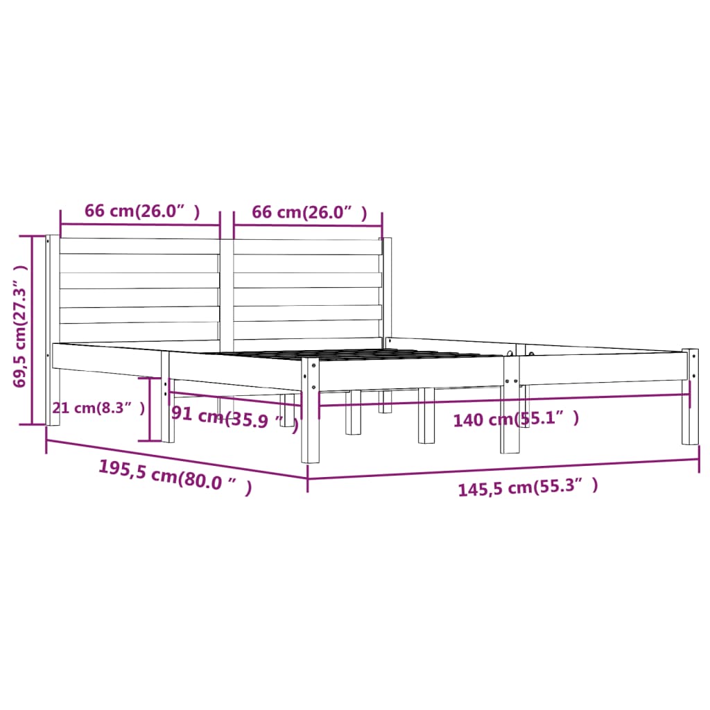 Bedframe massief grenenhout 200x200 cm