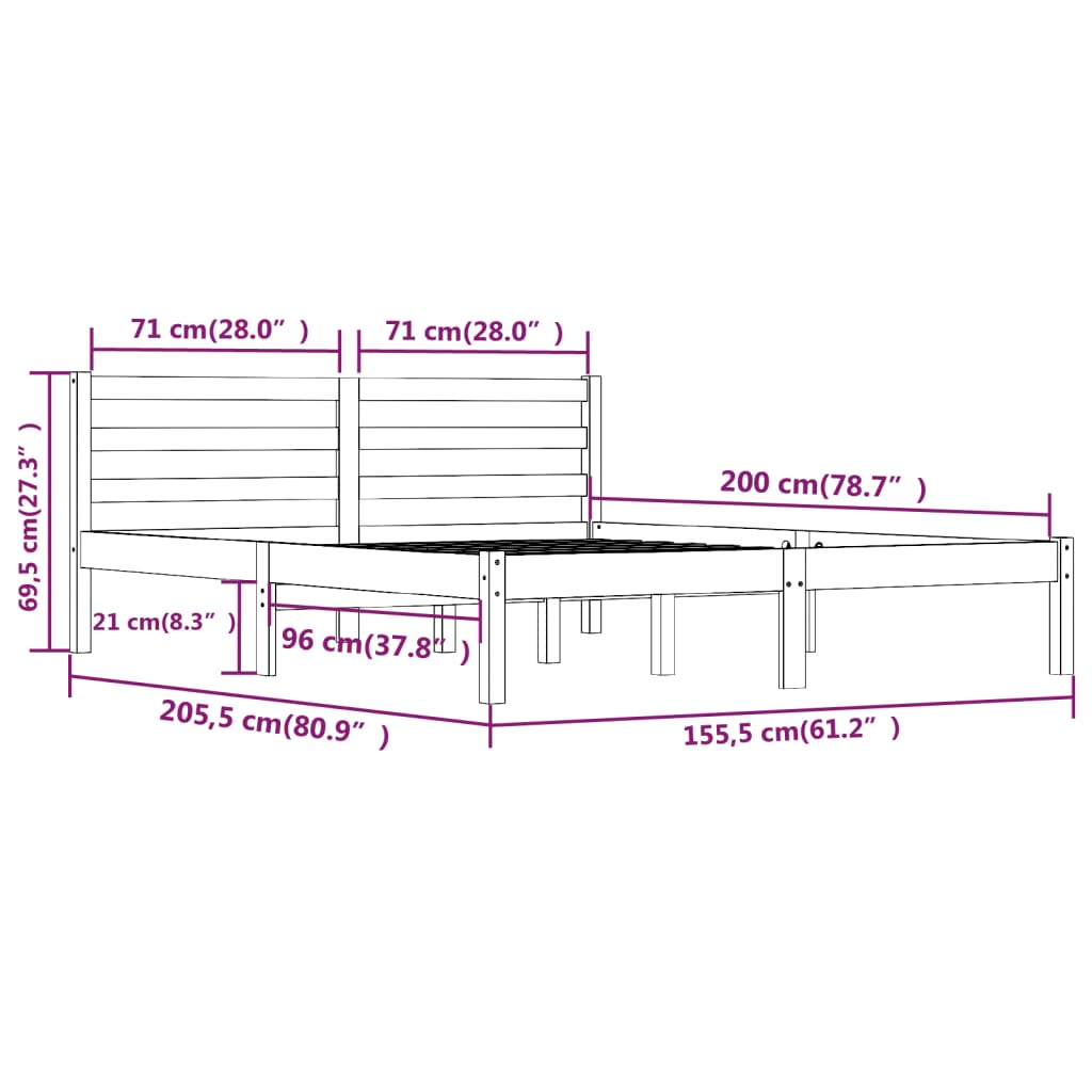 Bedframe massief grenenhout 150x200 cm