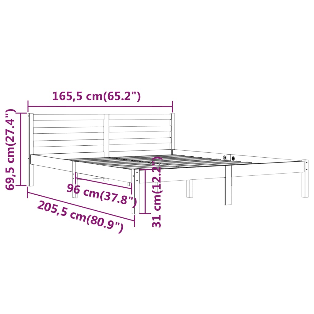 Bedframe massief grenenhout 200x200 cm