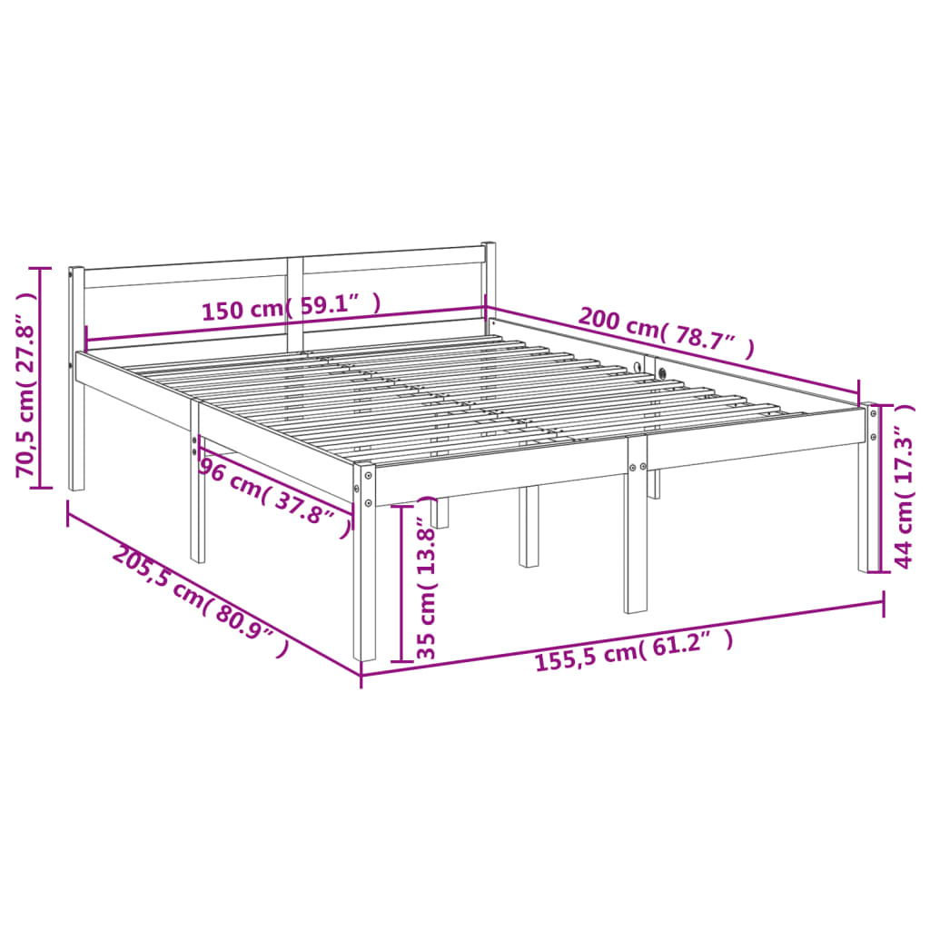 Seniorenbed massief grenenhout 150x200 cm