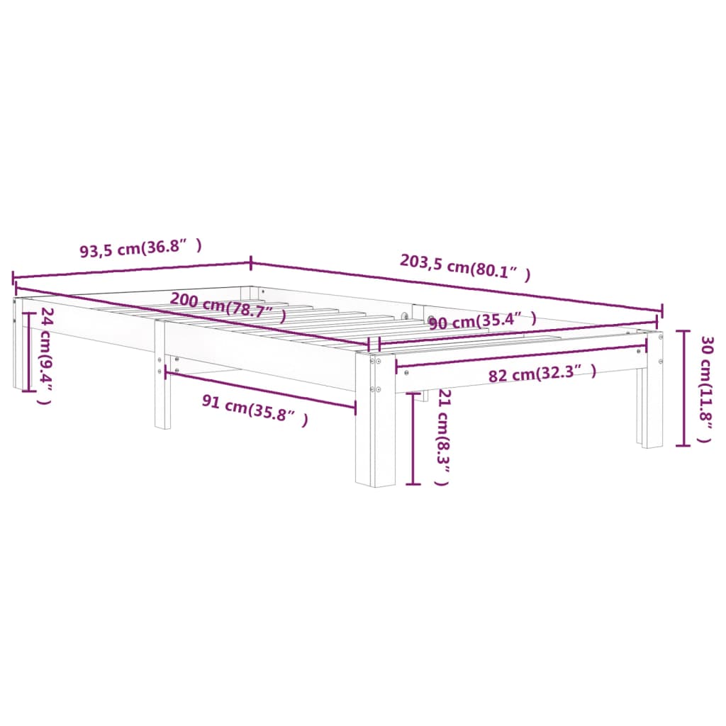 Bedframe massief grenenhout 200x200 cm