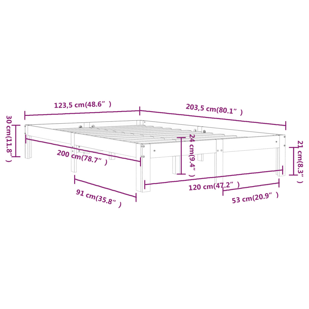 Bedframe massief grenenhout 120x200 cm