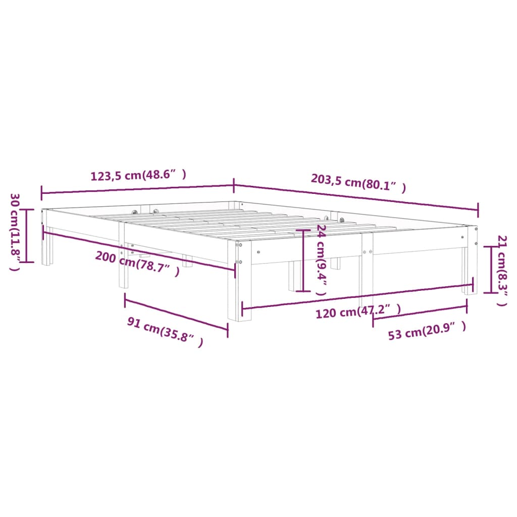 Bedframe massief grenenhout 200x200 cm