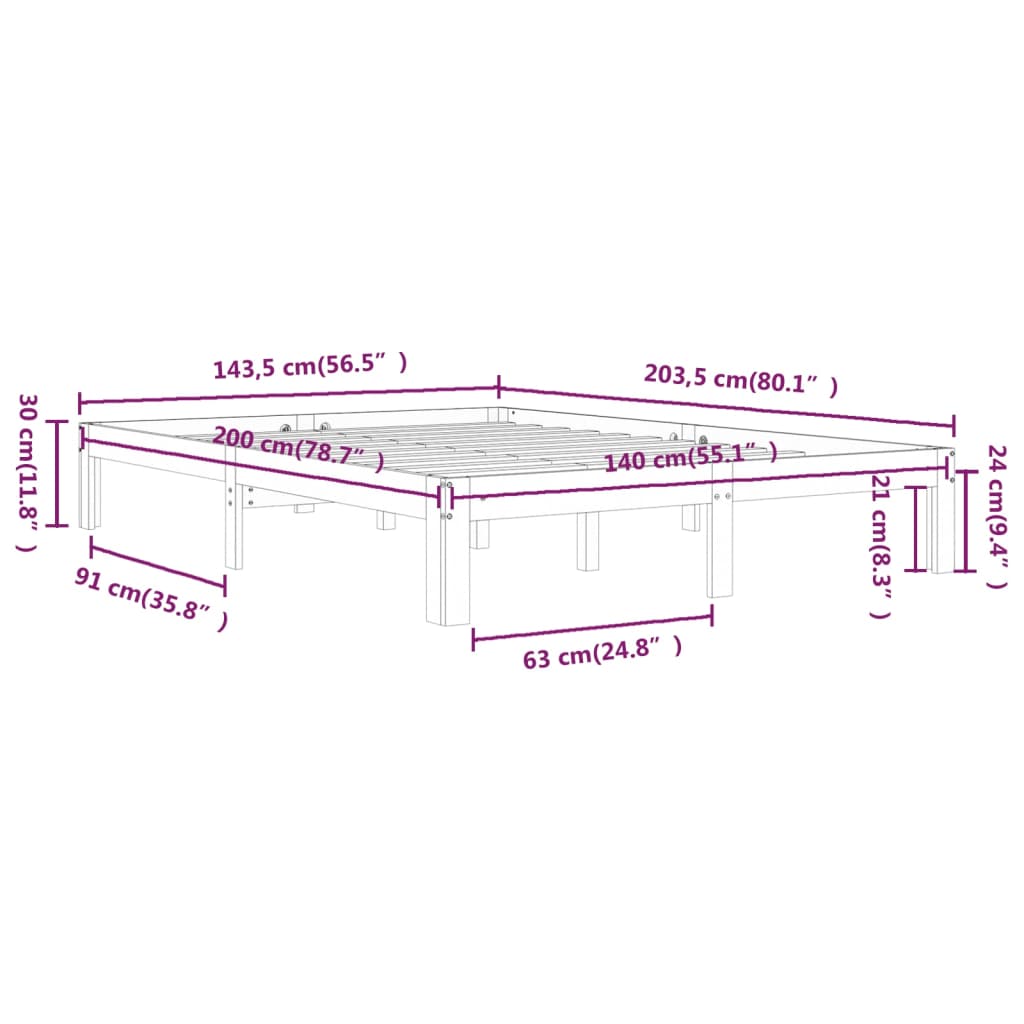 Bedframe massief grenenhout 200x200 cm