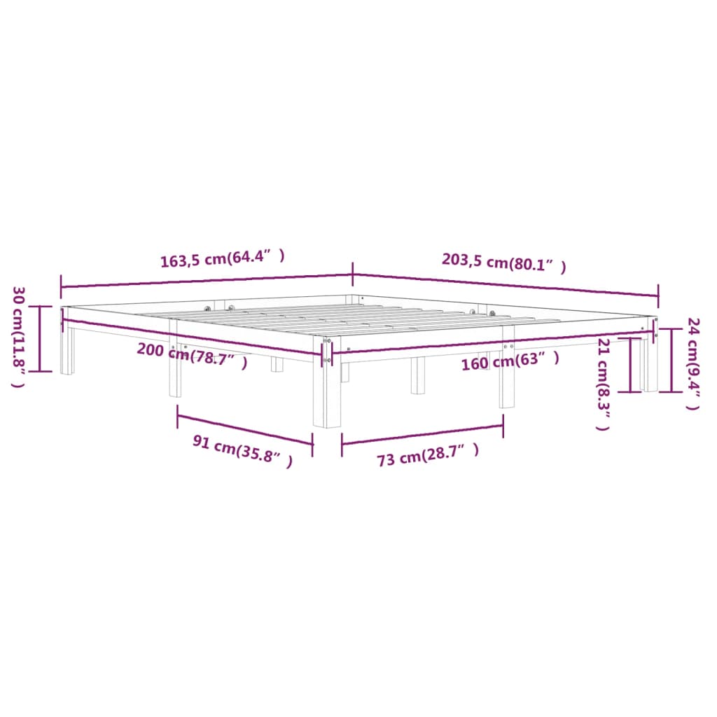 Bedframe massief grenenhout 200x200 cm