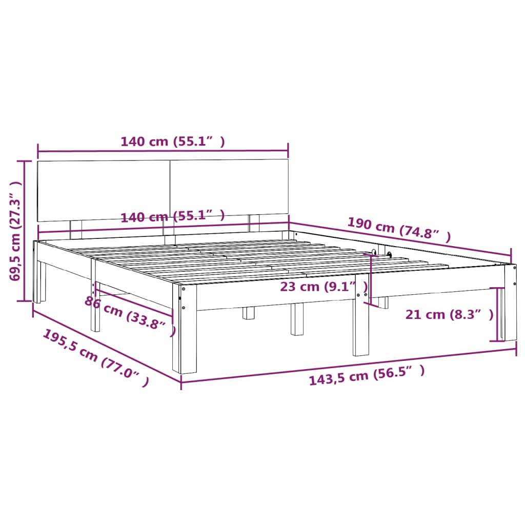 Bedframe massief grenenhout 100x200 cm