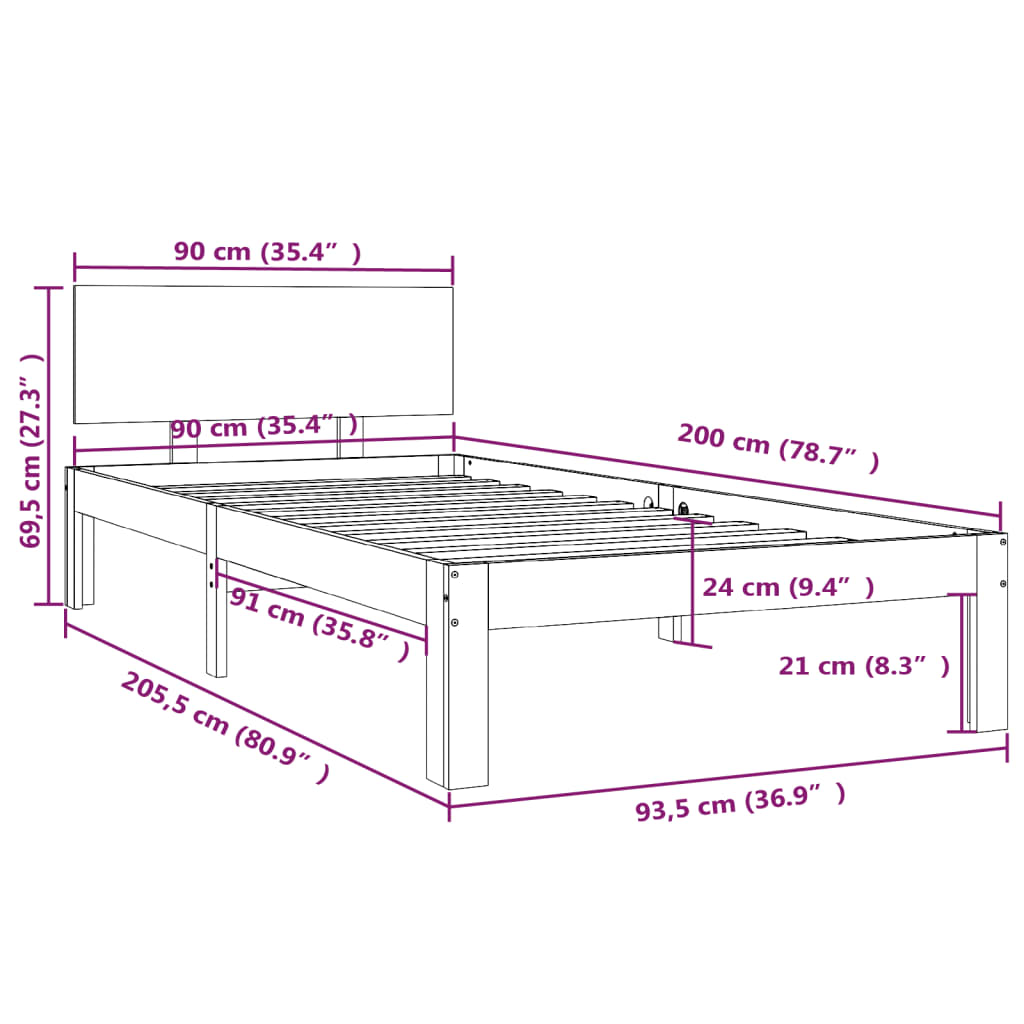 Bedframe massief grenenhout 120x200 cm