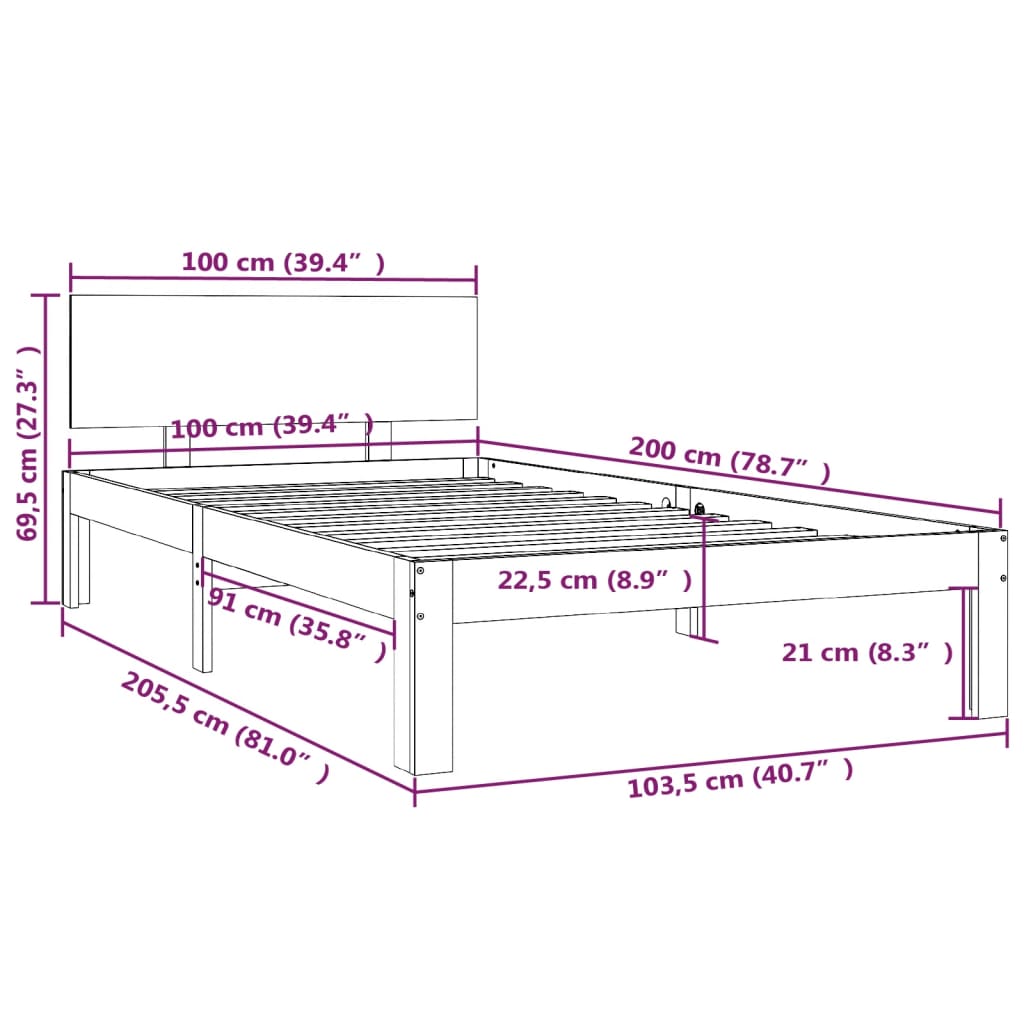 Bedframe massief grenenhout 120x200 cm