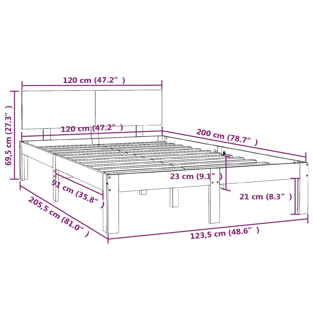 Bedframe massief grenenhout 100x200 cm