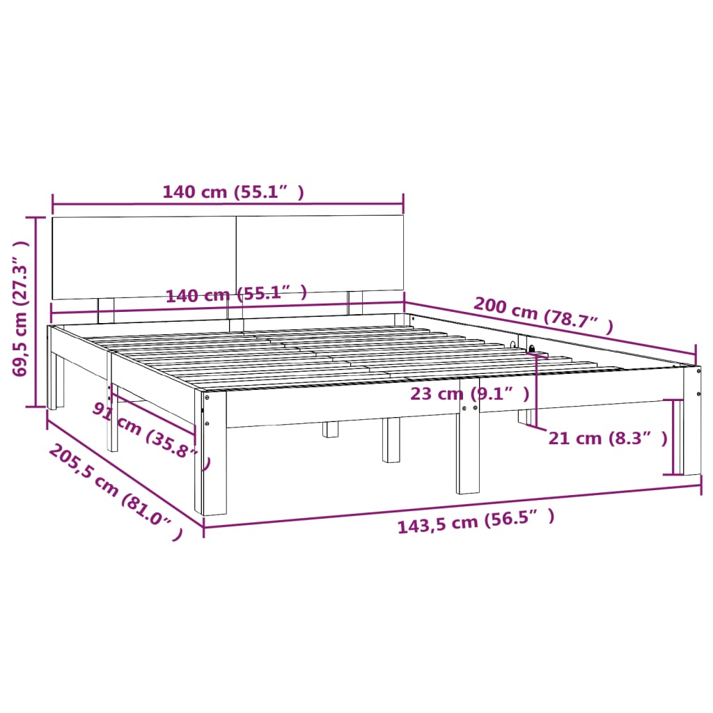 Bedframe massief grenenhout 100x200 cm