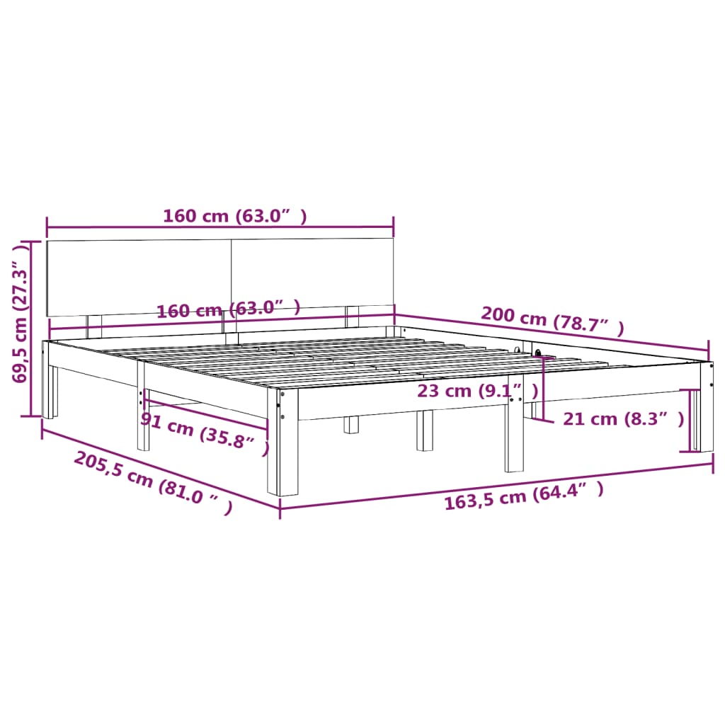 Bedframe massief grenenhout 120x200 cm