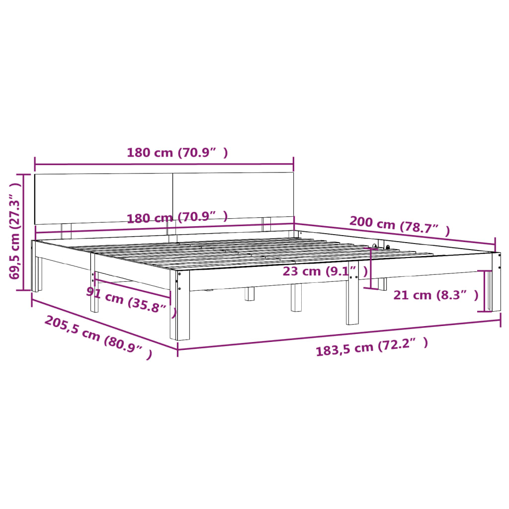 Bedframe massief hout 75x190 cm