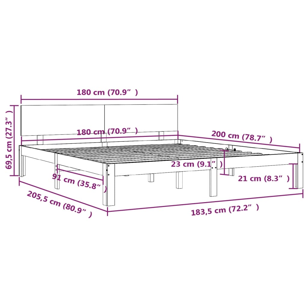 Bedframe massief hout 75x190 cm