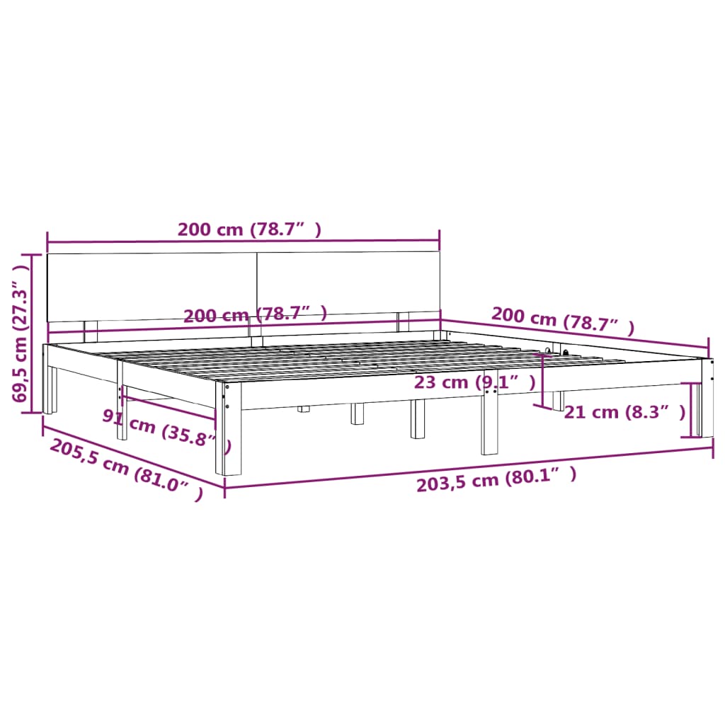 Bedframe massief grenenhout 100x200 cm