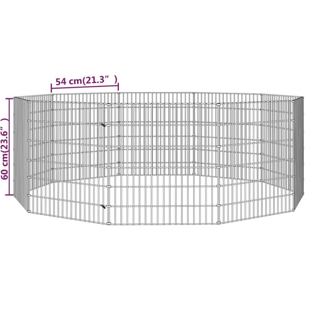 Dierenverblijf 8 panelen 54x60 cm gegalvaniseerd ijzer