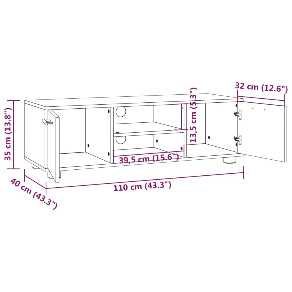 Tv-meubel 110x40x35 cm bewerkt hout eikenkleurig